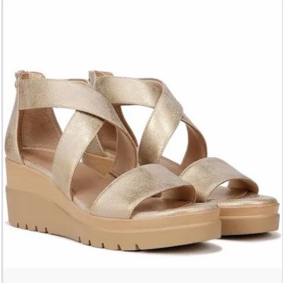 SOUL Naturalizer Shoes - SOUL Naturalizer Metallic Gold Crisscross Wedge Sandals
